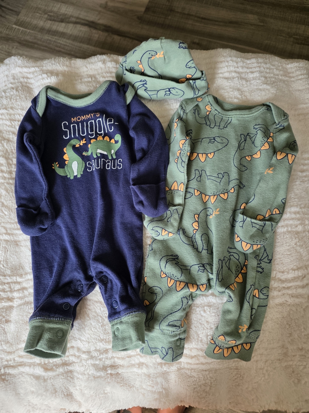 Carter's Navy & Sage Dinosaur Snuggle One-Piece Set with Hat